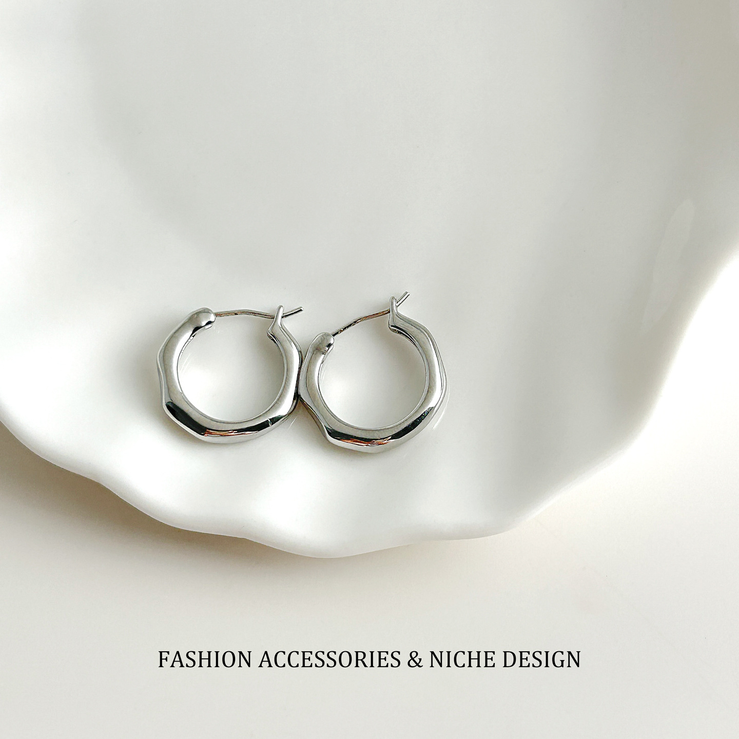 ARSIS Flowing Metal Earrings, French Style, Silver