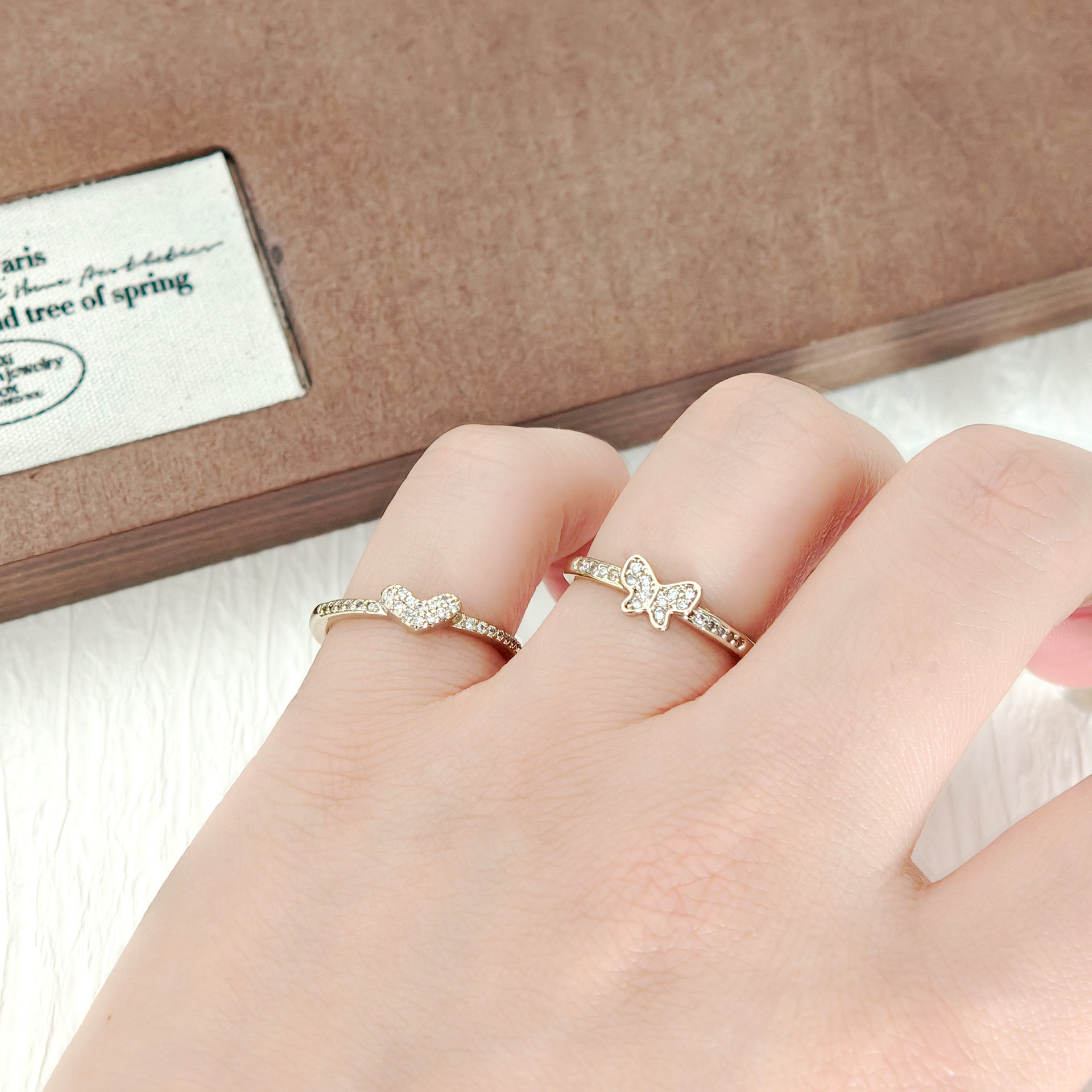 Coffee Gold Zircon Ring, Open Design, Stackable