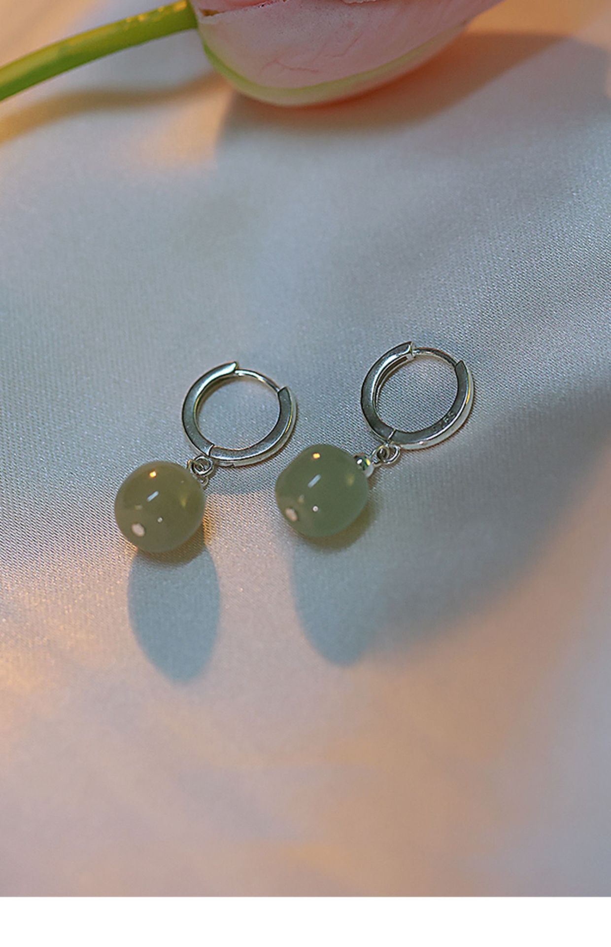 925 silver Hetian jade earring studs, needle type, women's ear jewelry