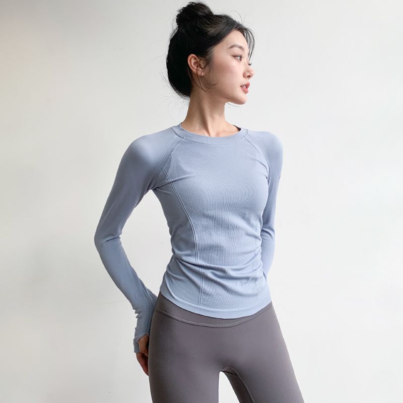 运动女孩瑜伽服上衣女圆领紧身运动长袖跑步速干普拉提训练健身服