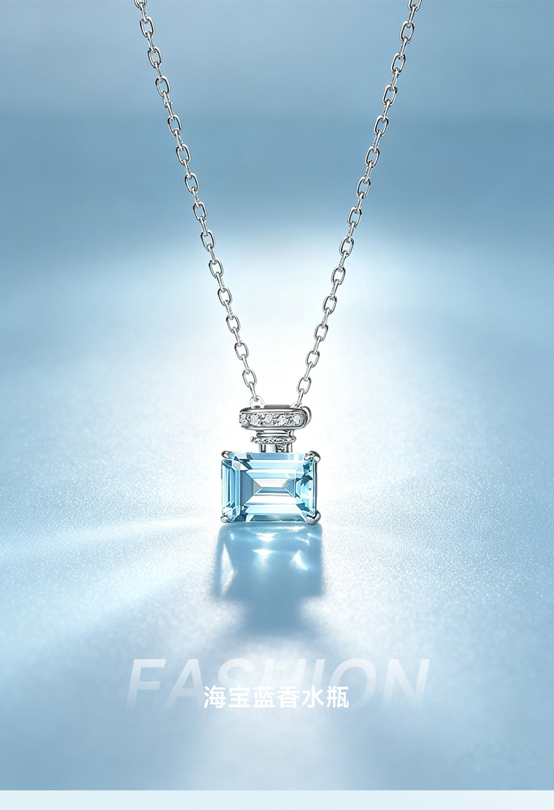 S925-Sterlingsilber Aquamarin-Parfümflasche Halskette