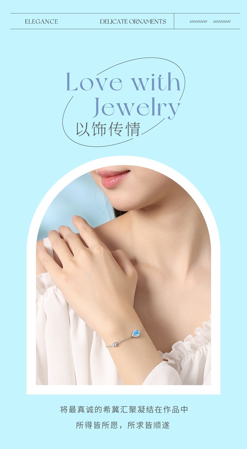 S925 sterling silver blue teardrop necklace and bracelet set