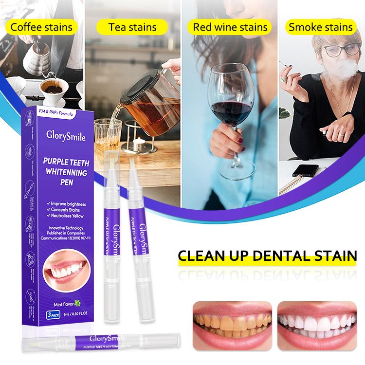 Glory Smile V34 Diş Beyazlatma Kalemi Diş Beyazlatma Esansı Jel Smear-On Diş Yaması Mor Diş Temizleme Kalemi