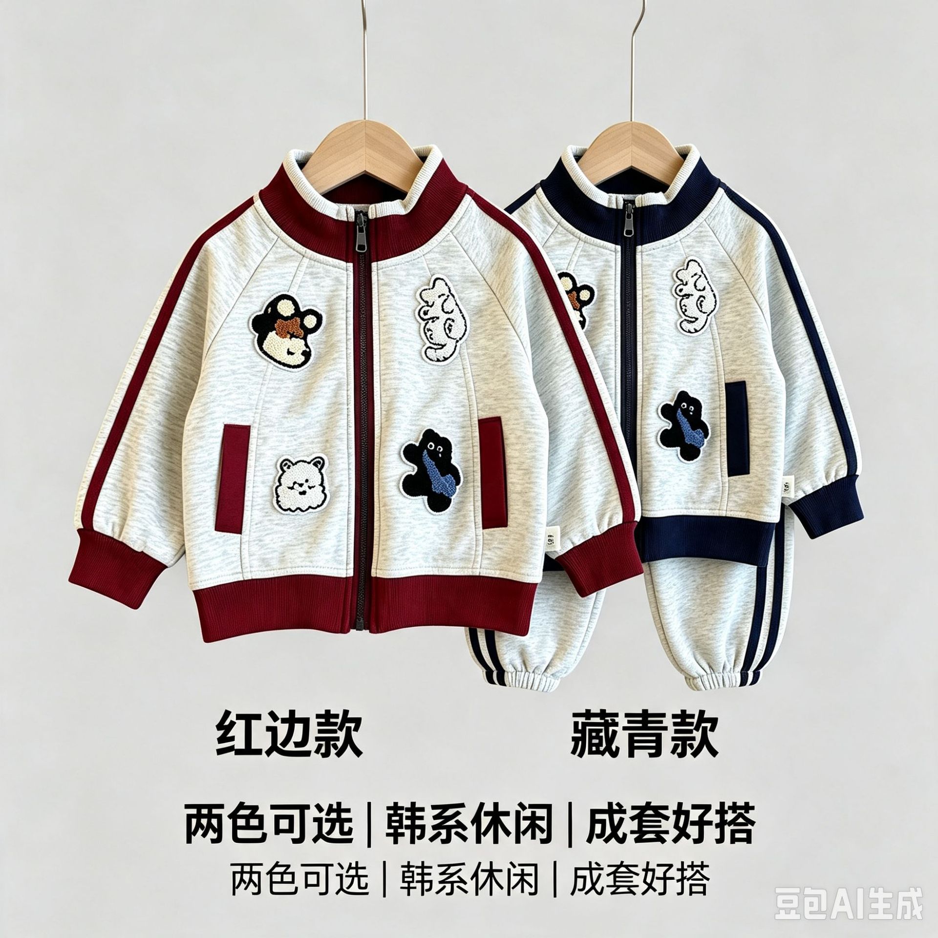 Children's sportswear set, raglan sleeves, towel embroidery, two-piece