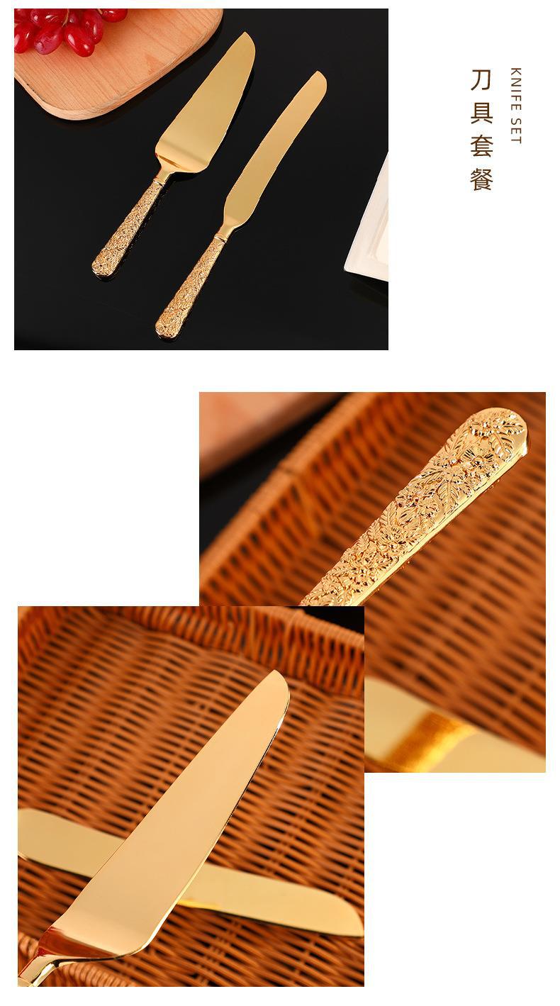 Pasta kesme bıçağı ve kürek seti altın tasarım