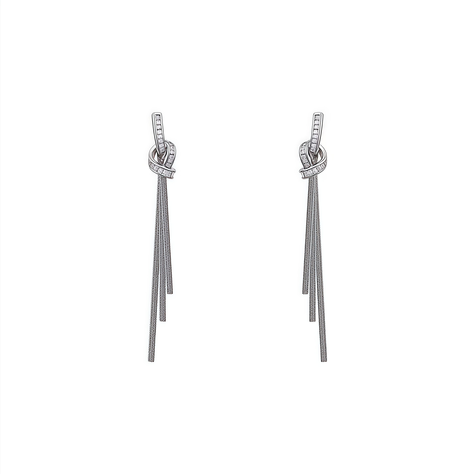 S925 sterling silver long needle earrings with rope knot tassel