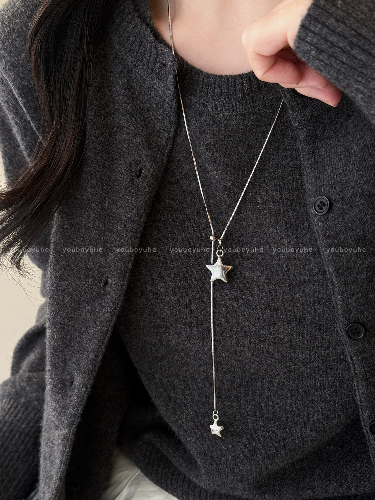 Adjustable zircon snowflake pendant long sweater chain necklace