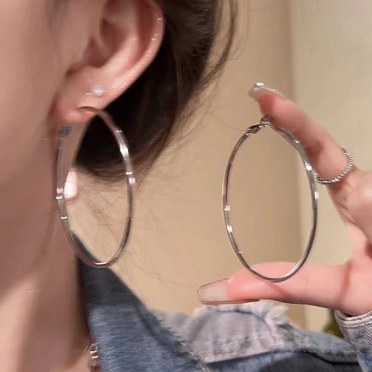 Silver minimalist hoop earrings, lightweight luxury