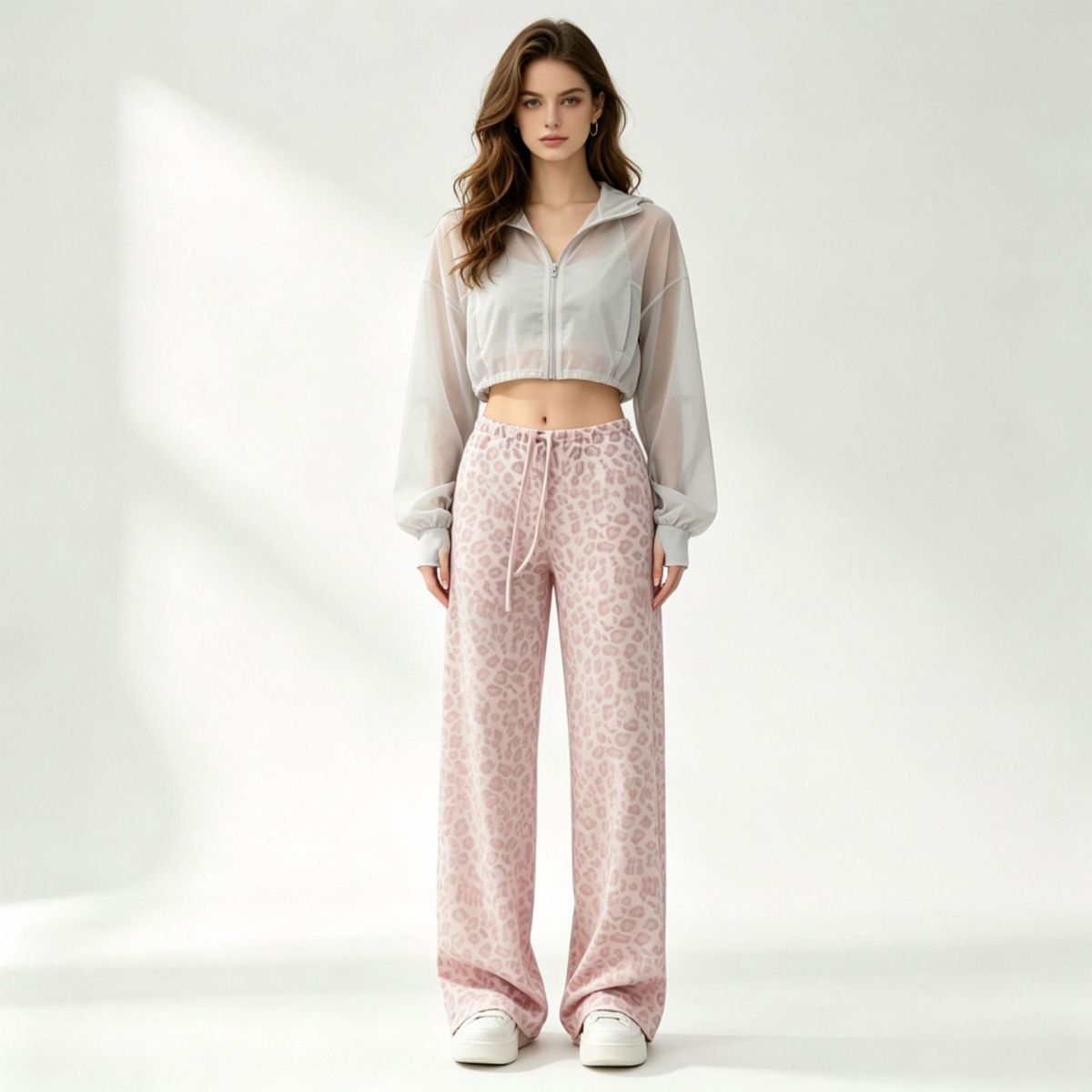 Damen-Yogahose mit Leopardenmuster und weitem Bein, hohe Taille