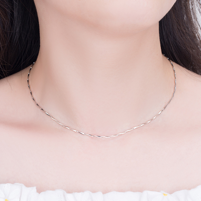 Silver plated neck chain, thin collarbone necklace
