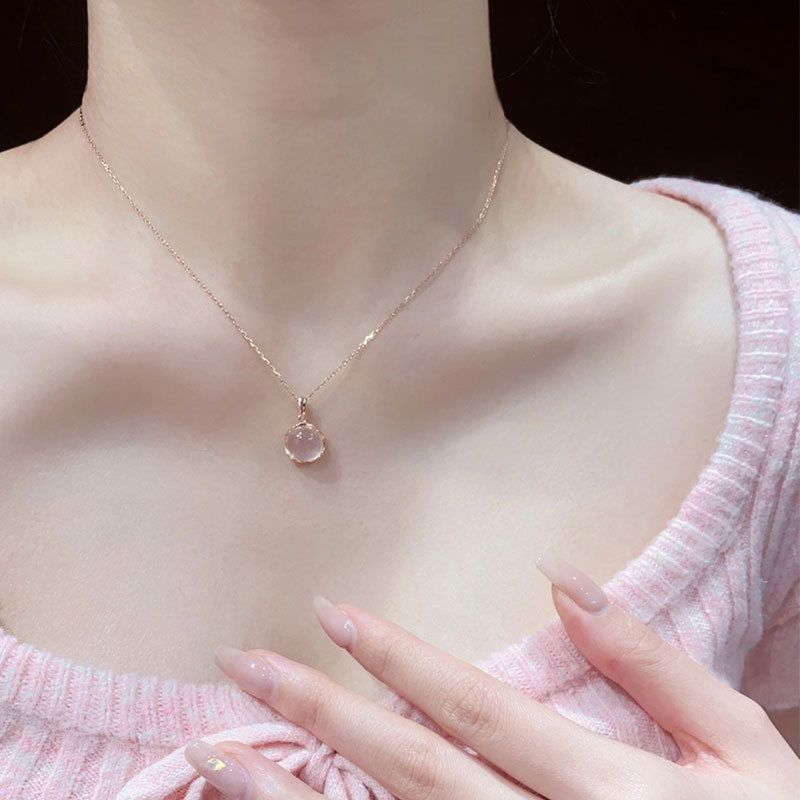 Kiraz çiçeği pembe kristal kolye, Japon-Kore tarzı, kadın