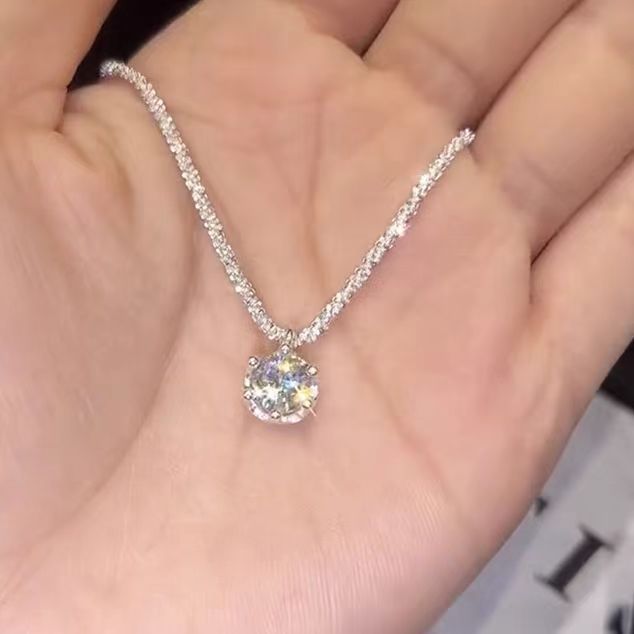 S925 gümüş zirkon kolye tek elmas taşlı