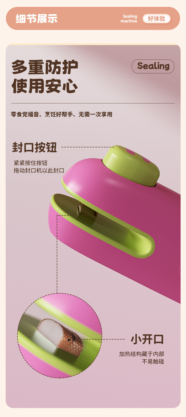 Mini heat sealer machine, portable, food sealing