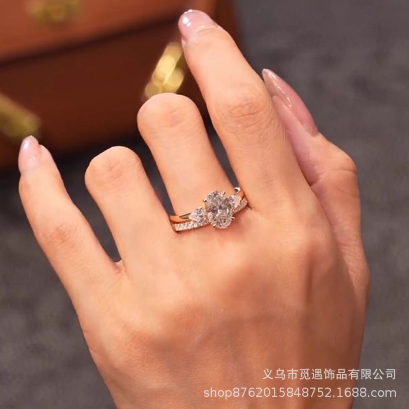 Water drop pave diamond stacking ring set for women