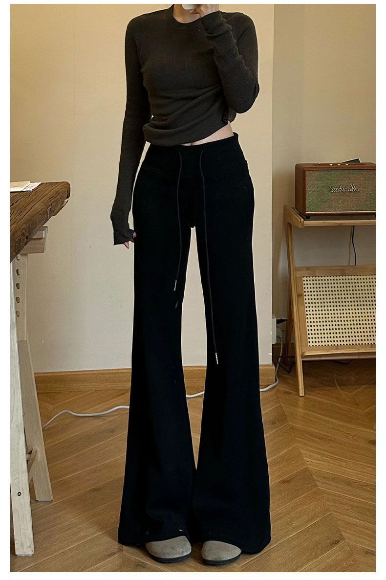 【婵兰】玫粉色秋季美式垂感显瘦运动微喇裤女休闲辣妹瑜伽卫裤