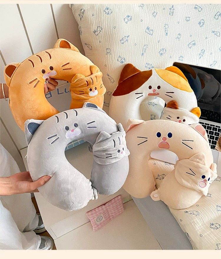 Kedi göz maskeli U şeklı boyun yastığı