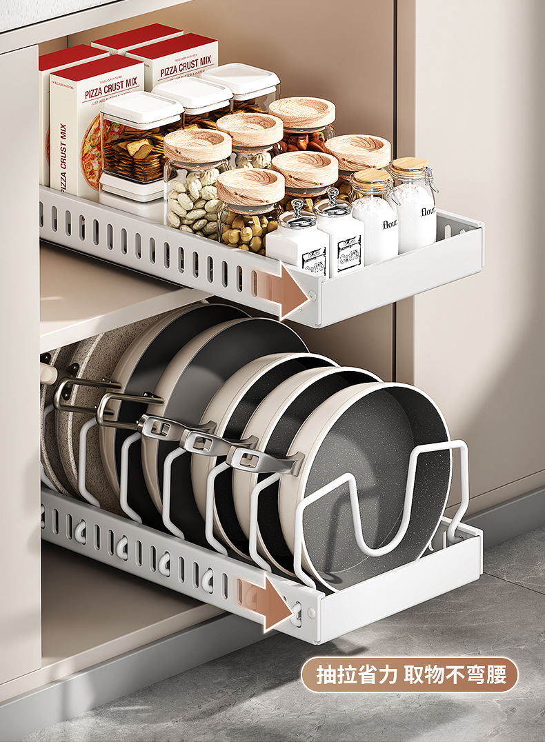 Topfständer mit Küchenlagerregal, verstellbar mit Schienen