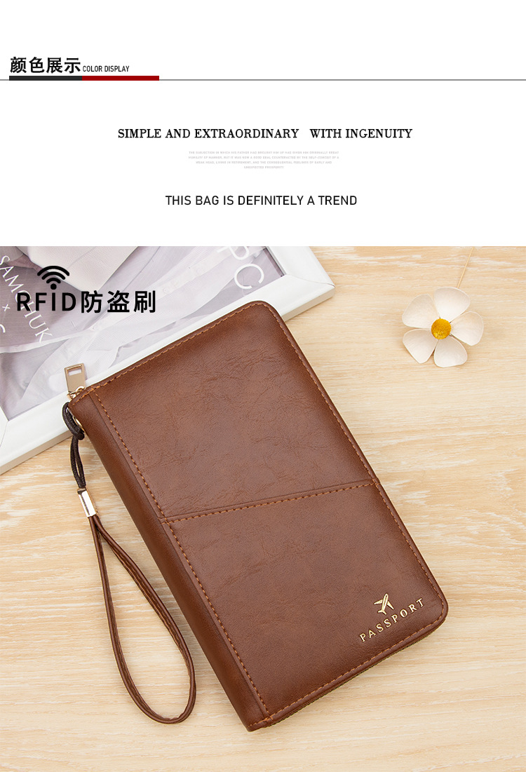 RFID Reisepass-Tasche, Langformat, mehrteilig, mit Reißverschluss