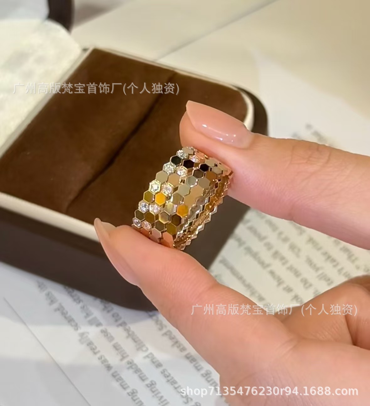 925 silver honeycomb ring for women, CNC machined, 18k gold plated
