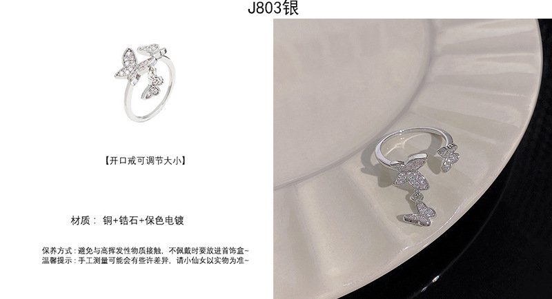 Silver zircon open adjustable ring, elegant