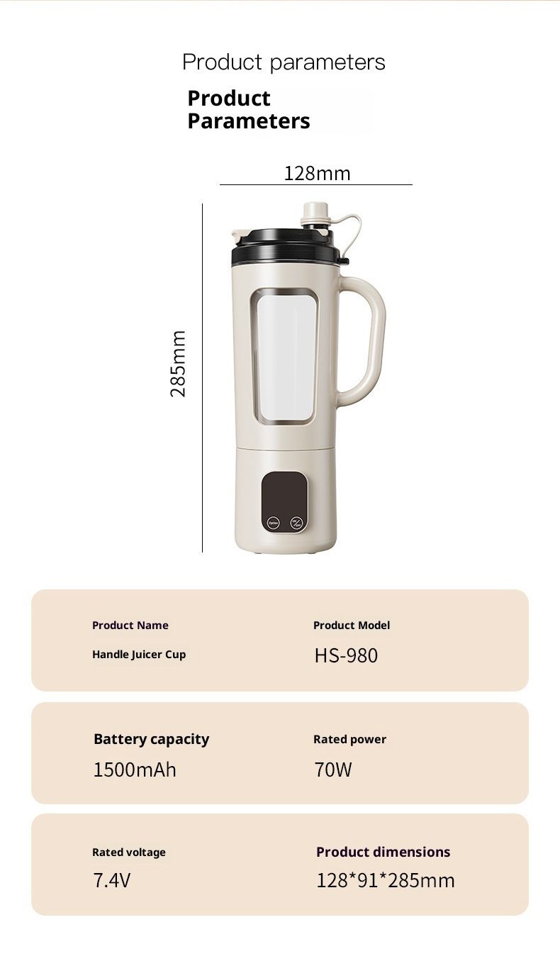 Portable USB rechargeable blender with 8 blades, touch screen, ice crushing function