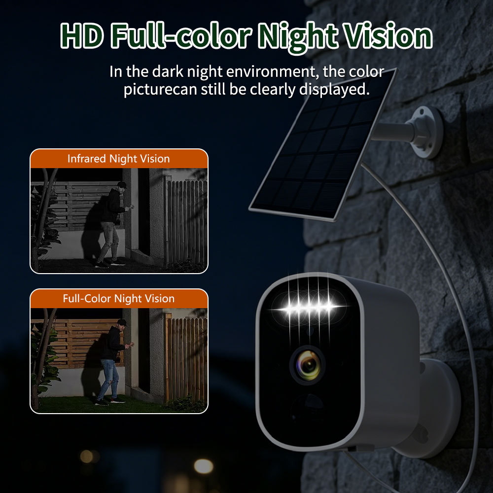 Güneş bataryalı HD gece görüşü kamerası, kablolama gerektirmez