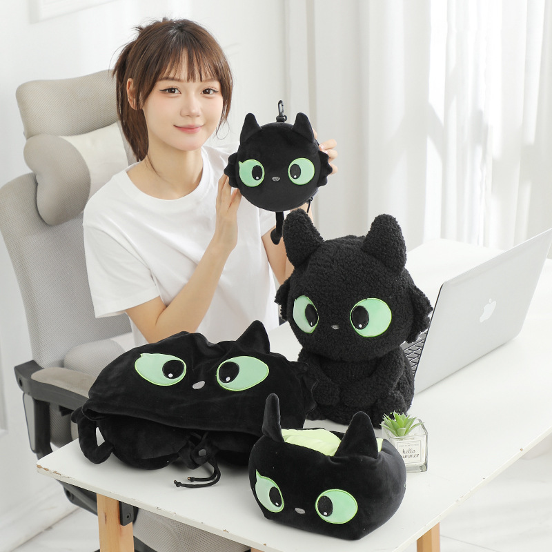 u型枕 黑猫小煤球护颈枕套装办公室护颈枕旅行午休枕午睡枕便携