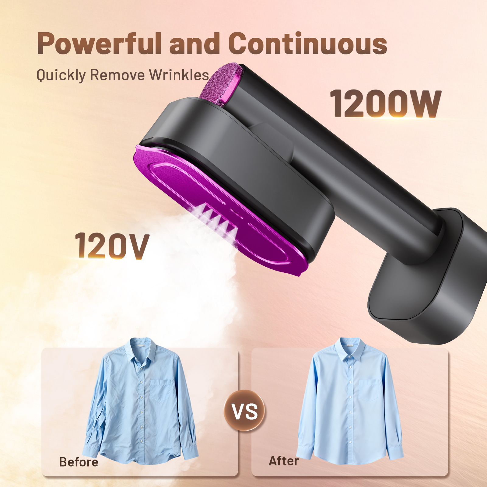 Handheld garment steamer, portable, home and commercial use, dust mite removal