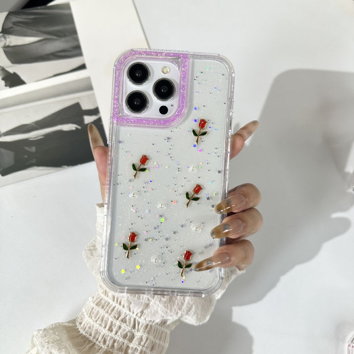 Phone case for ZTE BLADE A35, sweet style, glitter finish
