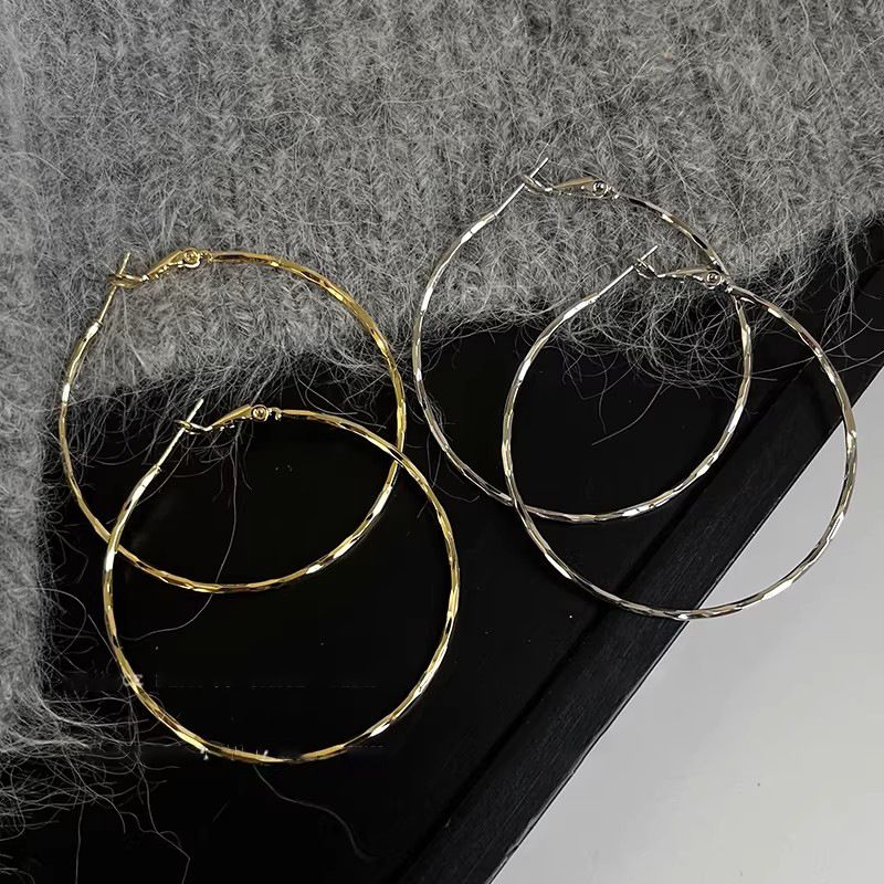 Large hoop earrings for round faces, silver-tone, oversized
