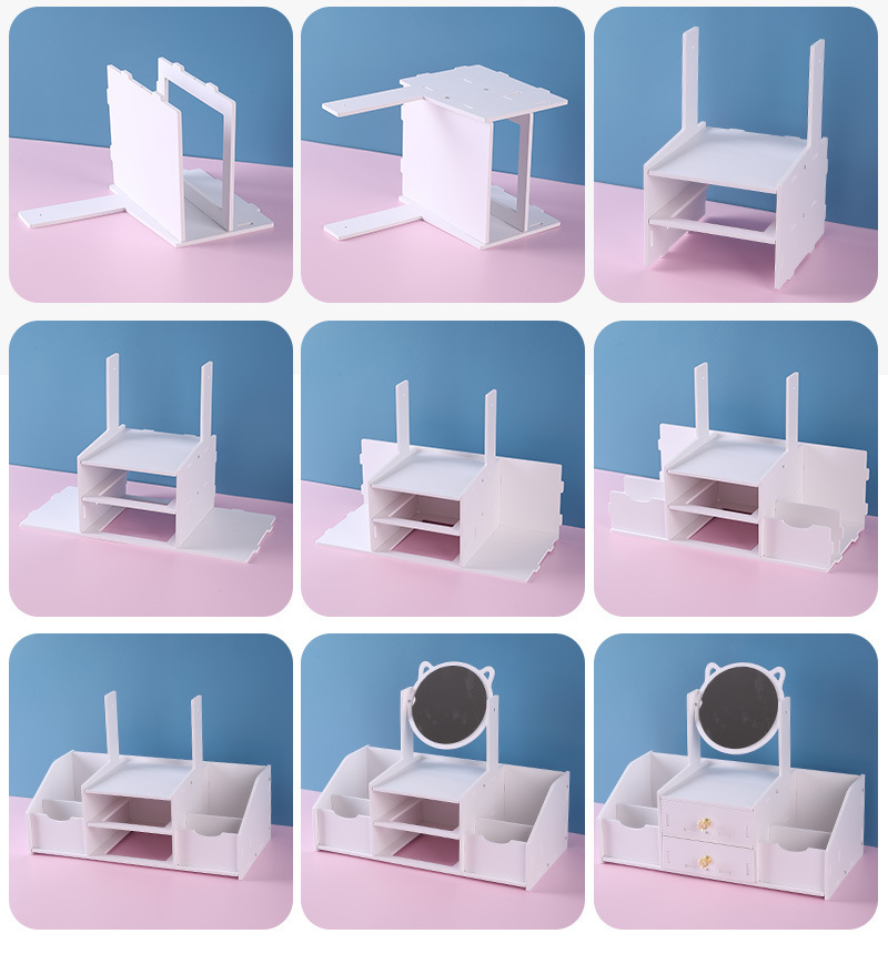 Drawer makeup mirror storage box, extra-large round mirror