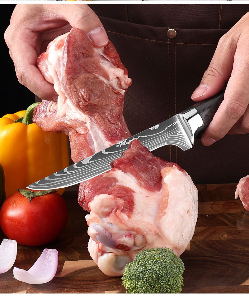 Damascus pattern kitchen knife set with chef knife