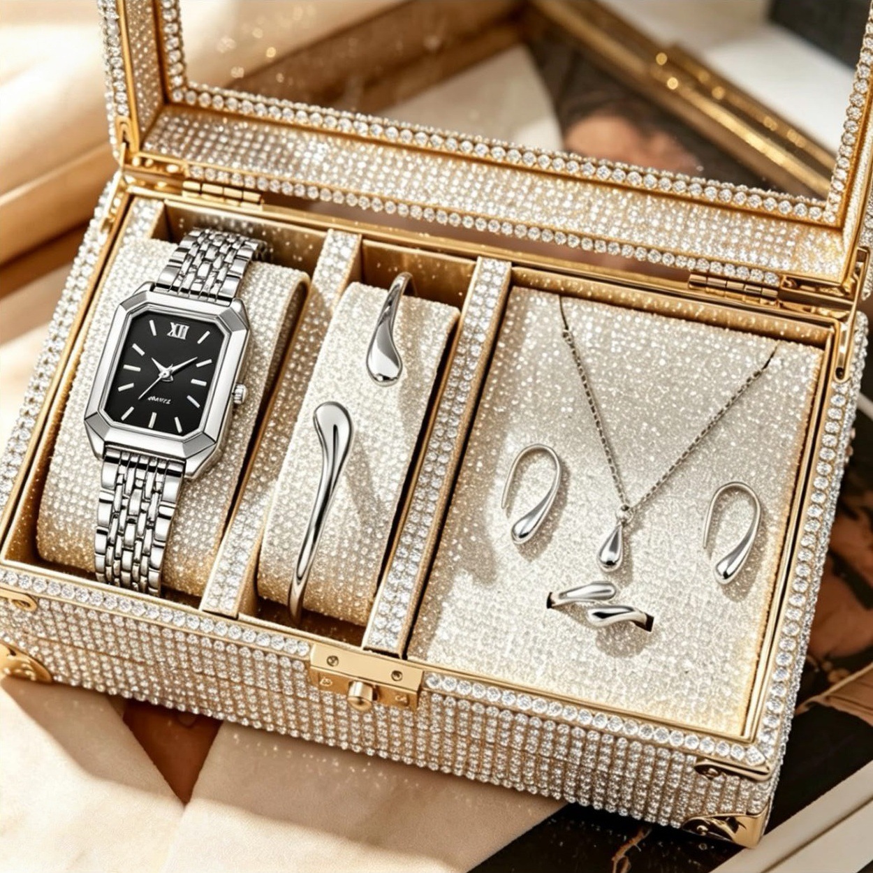 Women's Square Quartz Watch Luxury Steel Strap