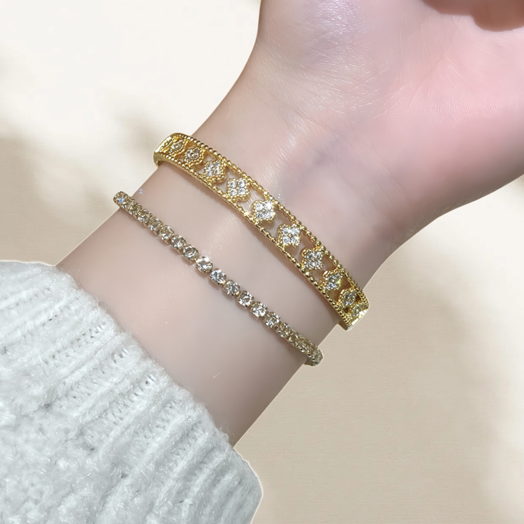 Kaleidoskop-Armband Damen, Blüte, vollständig mit Strass