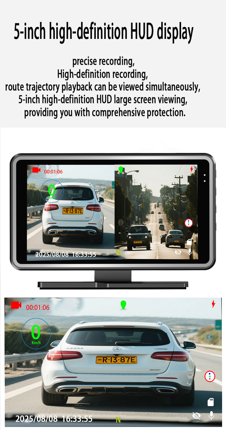 5-Zoll-HD-Dashcam, HUD-Head-up-Display 2-in-1