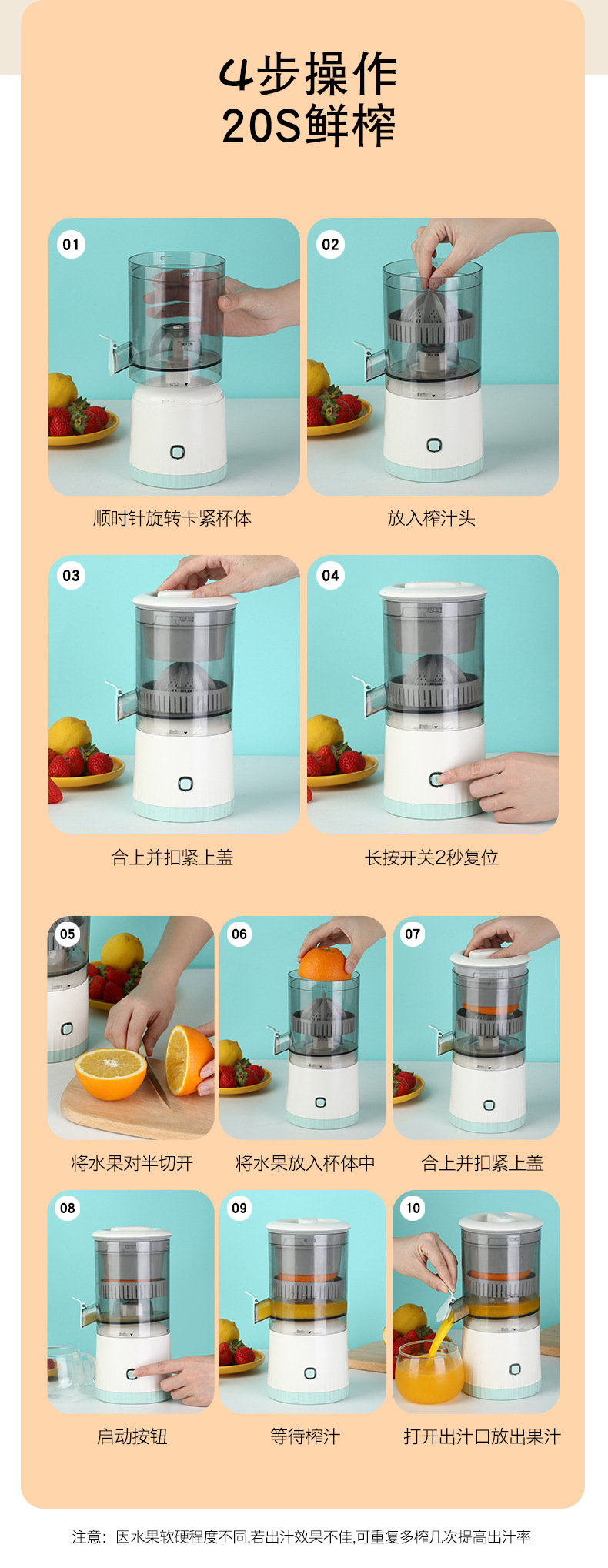 Portable electric fruit juicer, multifunctional