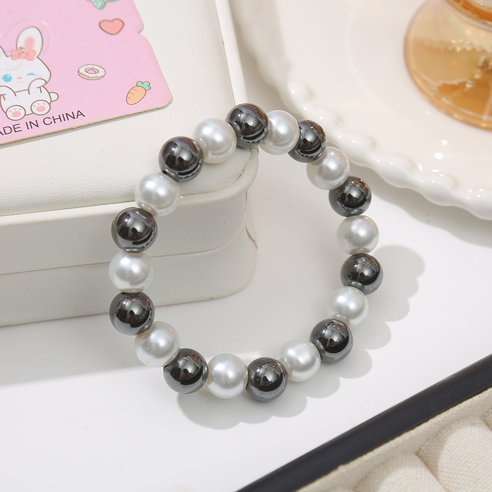 Schwarzer Achat Perlenschmuck-Armband, elastisch