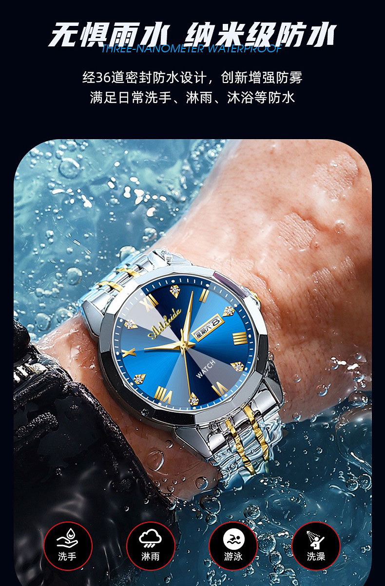 Men's Quartz Watch Hollow Caseback Calendar Luminous