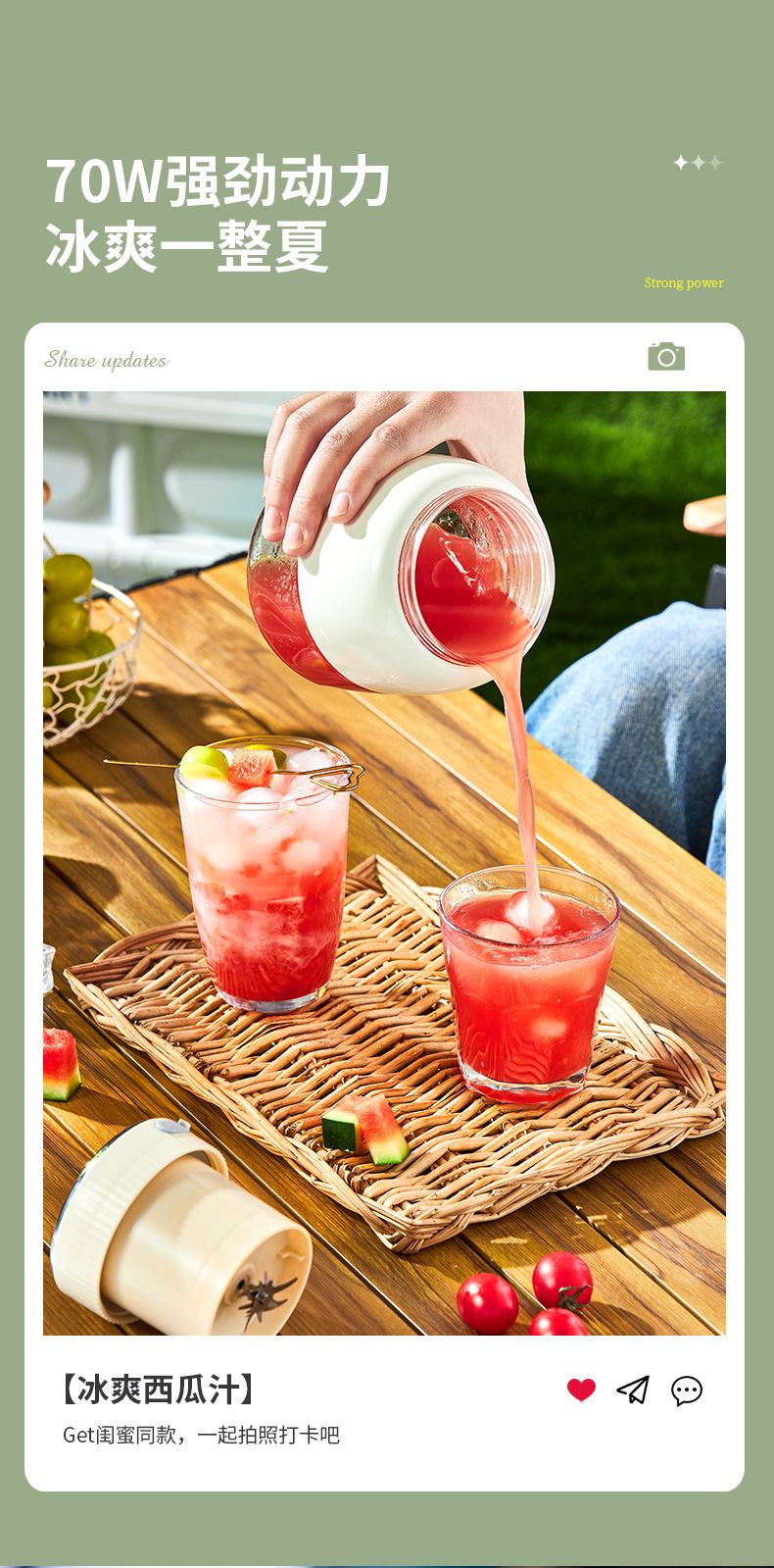Aufladbarer Saftbecher, große Kapazität, Eiscrusher-Funktion