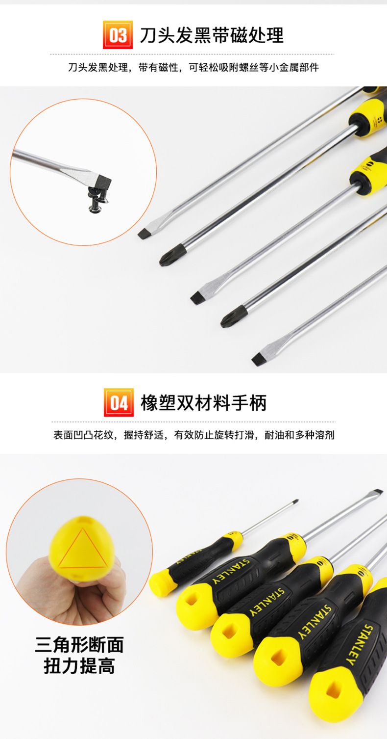 Stanley tornavida seti, düz uçlu, Phillips, Torx, manyetik