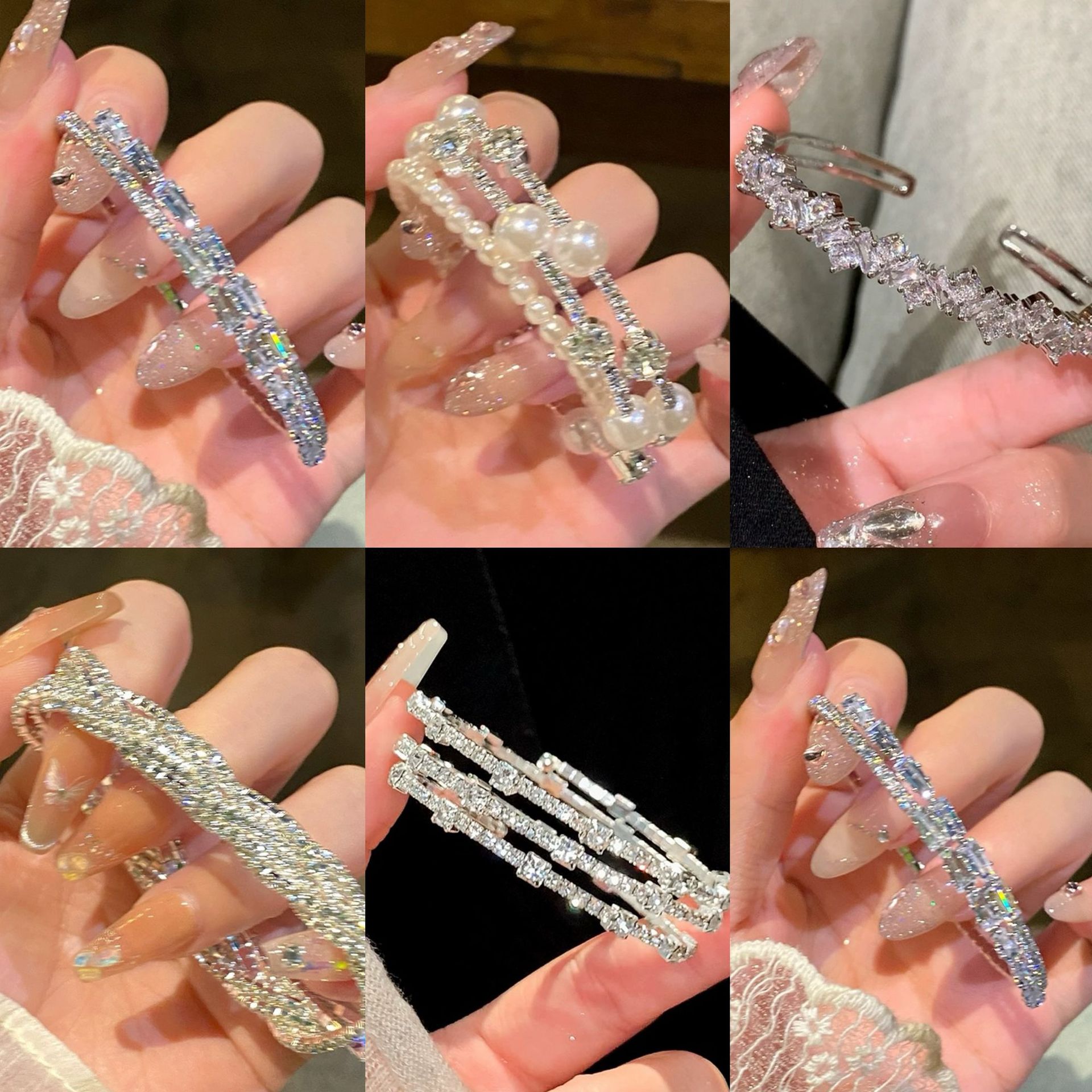 Mehrschichtiges elastisches Strass-Armband, Roségold