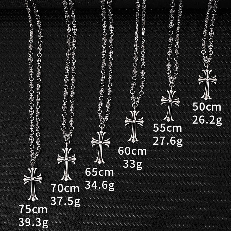 Cross necklace, handmade chain, vintage silver