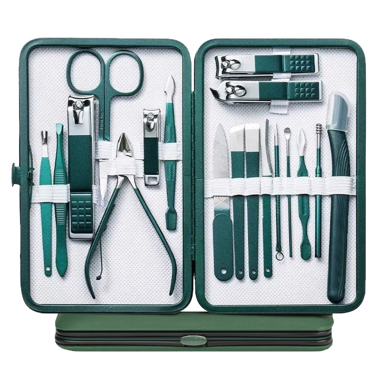 18-Piece Manicure Tool Set, Dark Green