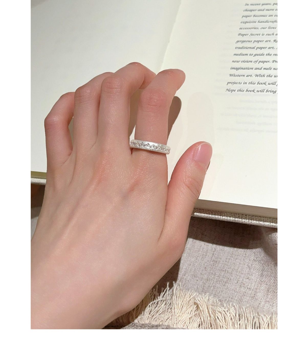 S925 sterling silver brushed flower open ring for women
