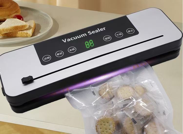 Vacuum sealer with sliding blade, dry and wet, digital display