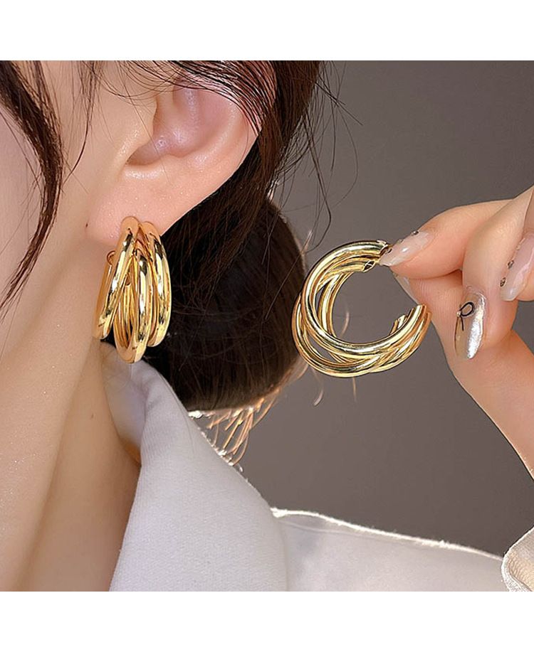金色耳环女925银针复古气质显瘦耳圈耳钉轻奢高级感金属耳耳坠饰