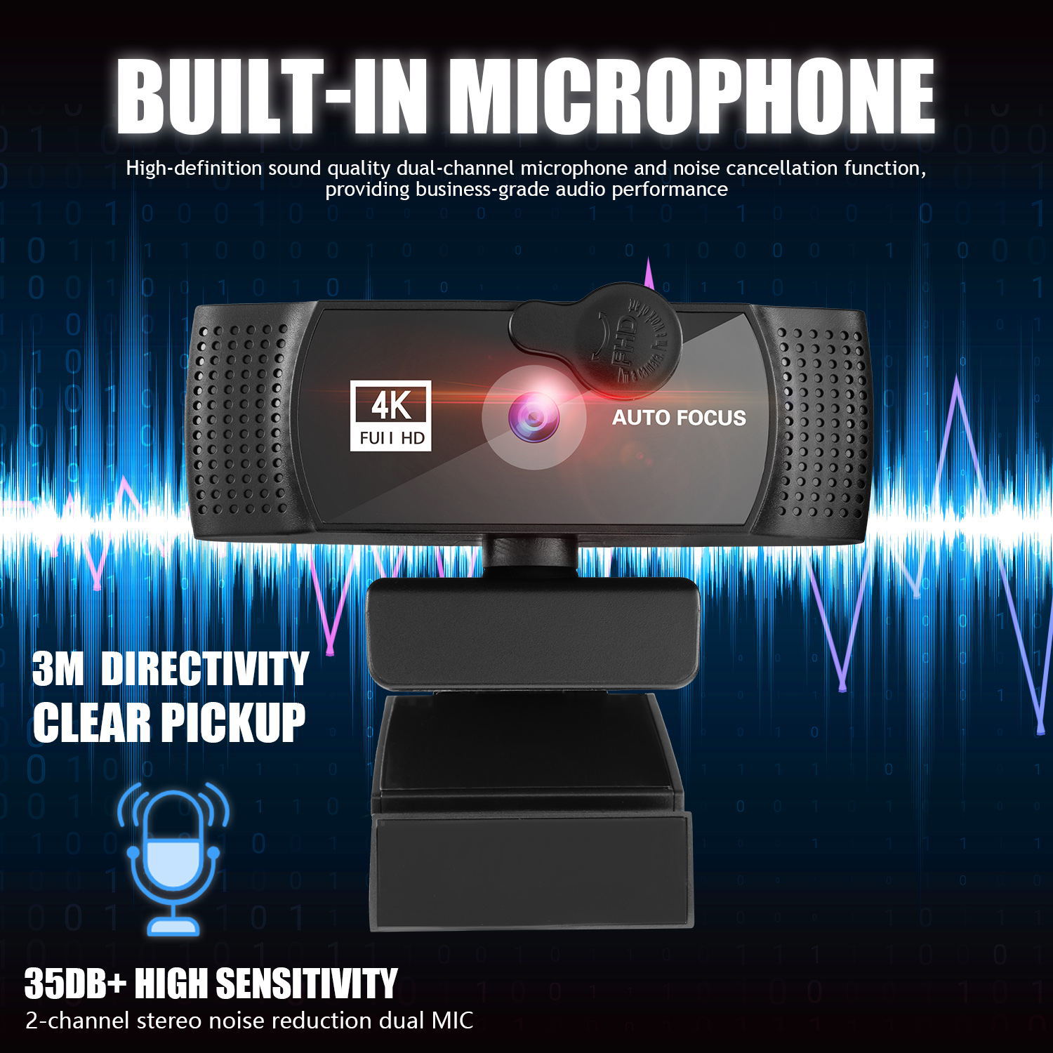 4K webcam auto-focus wide-angle 1080p to 2K resolution