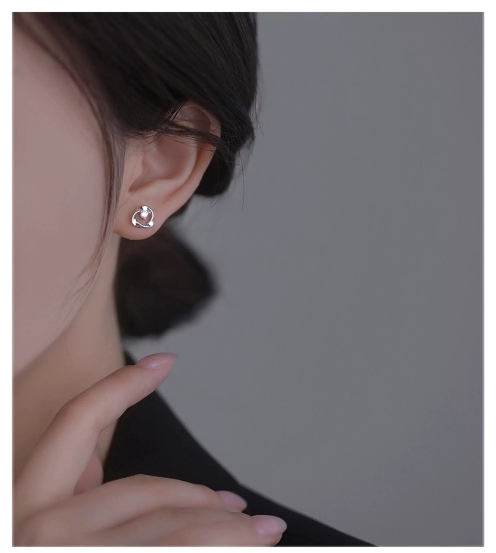 S999 silver Mobius stud earrings, sleep-friendly design