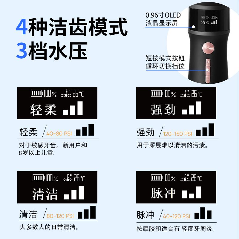 工厂直销电动冲牙器便携大水箱UV杀菌冲牙器多档水压水牙线洗牙器