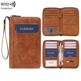 Sınır ötesi yeni RFID anti-manyetik pasaport çantası uzun fermuarlı pasaport tutucu çok fonksiyonlu seyahat bileti depolama belge çantası